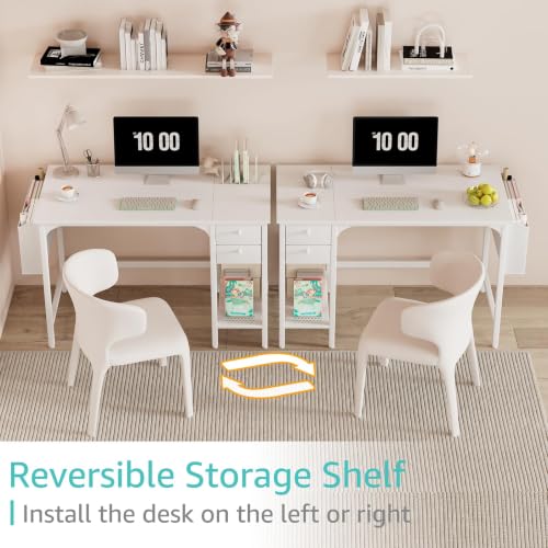 White Small Desk with Drawers, 40 Inch Computer Desk for Small Space Home Office, view 5