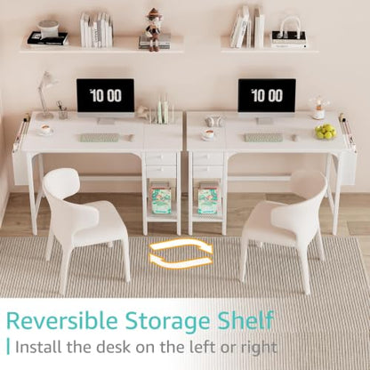 White Small Desk with Drawers, 40 Inch Computer Desk for Small Space Home Office, view 5