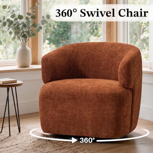 Swivel Accent Chair, Chenille Barrel Chair, Orange, view 5