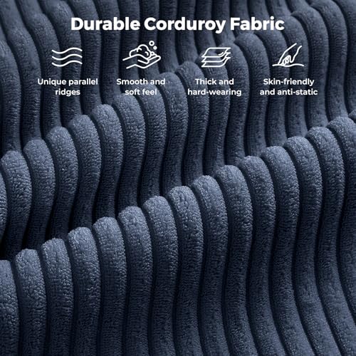 97" Modular Sectional Sofa Dark Blue, L-Shaped Couch with Movable Ottoman, Comfy Corduroy Couch with Spring Cushion, Modular Sofa with Deep Seat for Living Room, Bedroom and Apartment