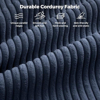 97" Modular Sectional Sofa Dark Blue, L-Shaped Couch with Movable Ottoman, Comfy Corduroy Couch with Spring Cushion, Modular Sofa with Deep Seat for Living Room, Bedroom and Apartment
