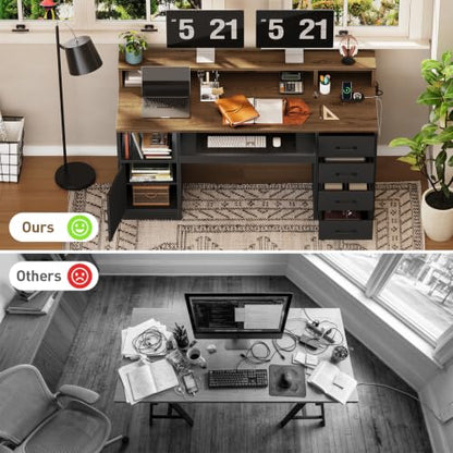 55" Office Desk with Drawers, Farmhouse Executive Desk with Drawers, view 7