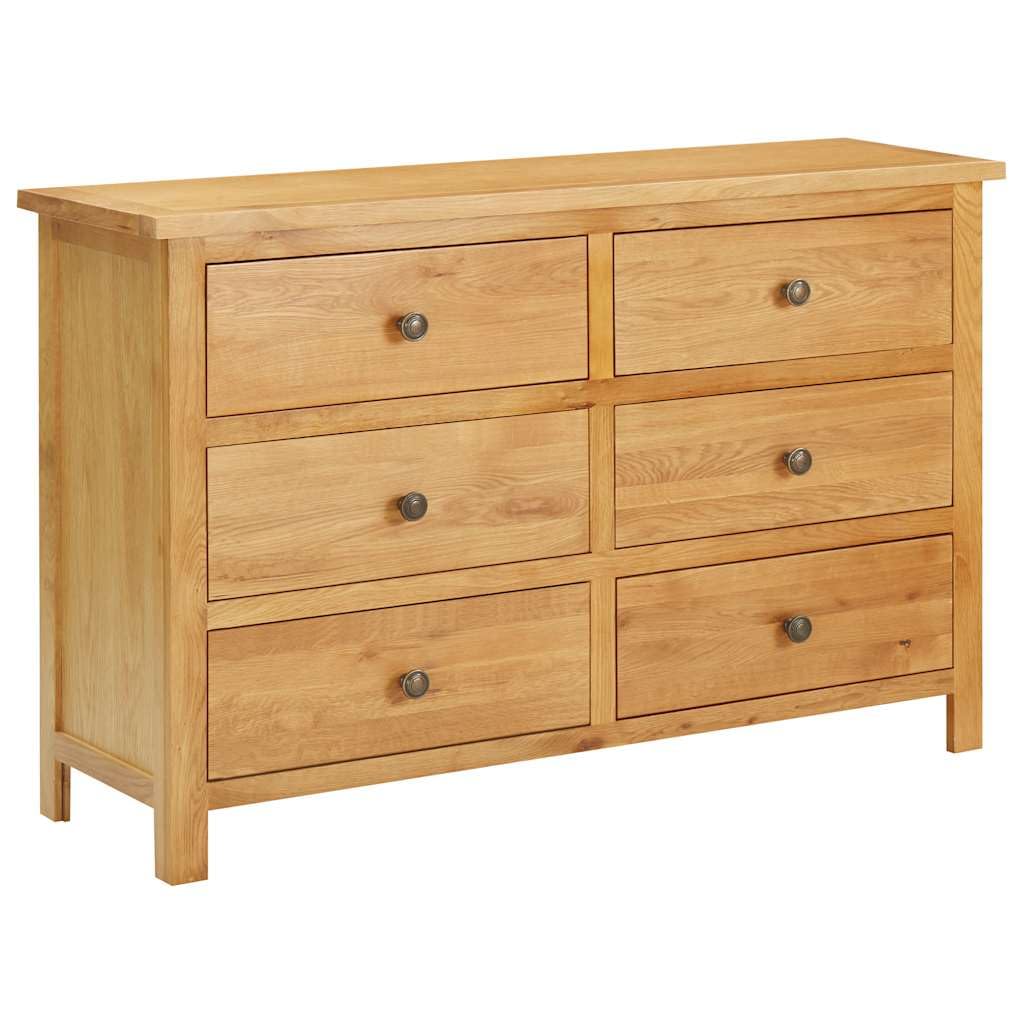 Solid Oak Wood Chest of Drawers 6 Drawer 41.3x13.2x28.7 Inches