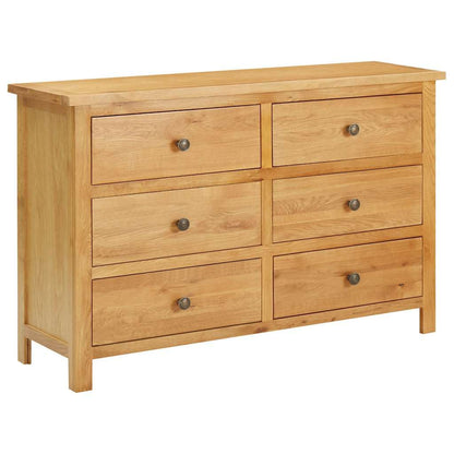 Solid Oak Wood Chest of Drawers 6 Drawer 41.3x13.2x28.7 Inches