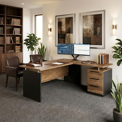 63" Modern L Shaped Executive Desk with Lockable Drawer, view 5