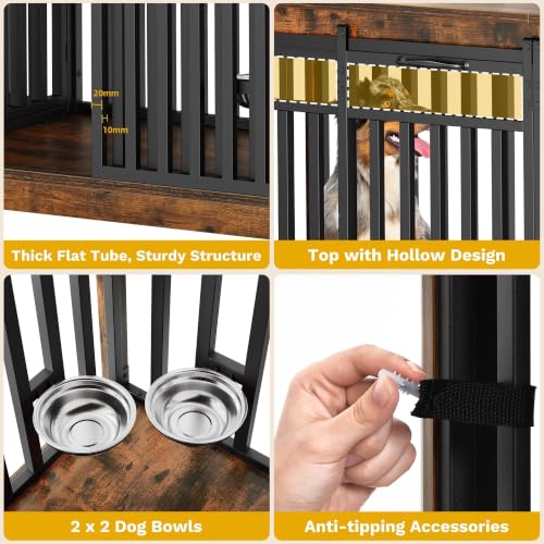 71" Heavy Duty Dog Crate Furniture for 2 Medium Dogs with Dog Bowls, view 6