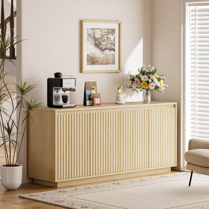 63" Fluted Buffet Cabinet Sideboard with Storage Credenza 4 Doors Wood Modern, view 8