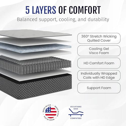 WanderRest Cool Hybrid 10” RV Mattress, Short Queen 60x74, Medium, Cooling Gel Memory Foam & Pocketed Coil Mattress for RV, Camper, or Travel Trailer, Made in USA