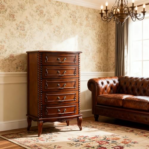 Solid Wood 5 Drawer Dresser Fully Assembled Tall Chest of Drawers Wood Storage, view 7