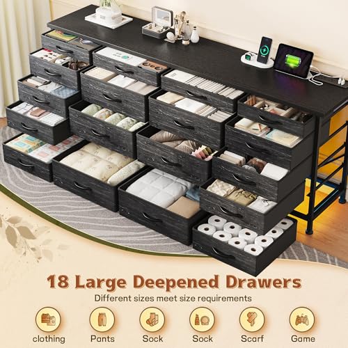 63" W Dresser for Bedroom, 18 Fabric Drawers, LED & Charging, view 5
