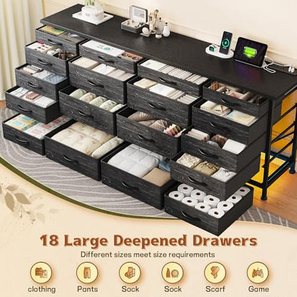 63" W Dresser for Bedroom, 18 Fabric Drawers, LED & Charging, view 5