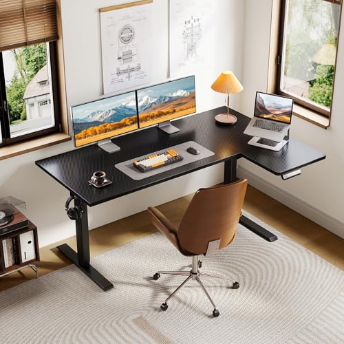 55" Reversible L Shaped Electric Standing Desk, Carbon Fiber Black, view 3