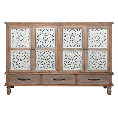 59" Vintage Sideboard Buffet Cabinet with Storage,French Country Sideboard with Carved Doors,Farmhouse Credenza Accent Cabinet, Natural Wood