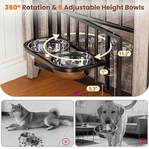 78" Dog Crate Furniture for 1 or 2 Dogs, Double Dog Crates, Grey, view 7