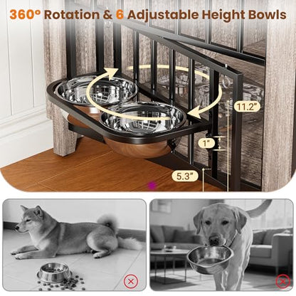 78" Dog Crate Furniture for 1 or 2 Dogs, Double Dog Crates, Grey, view 7