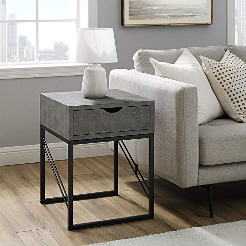 Iver Faux Shagreen Modern Small Side End Table Living Room Bedroom Nightstand, 18 Inch, Grey