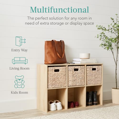 Best Choice Products 6-Cube Storage Organizer, 11in Shelf Opening, Bookcase, Display Shelf, Customizable w/ 3 Removable Back Panels – Light Oak