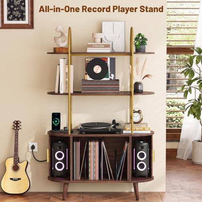 Tall Record Player Stand with Charging Station, view 3