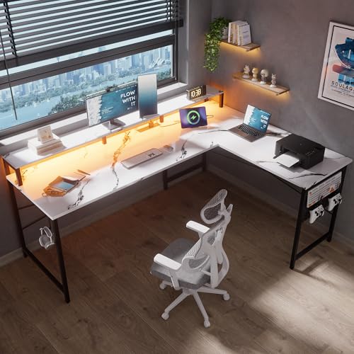 64 Inch L Shaped Gaming Desk with Monitor Stand and Power Outlets, view 2