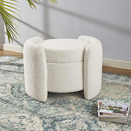 EEI-5561-IVO Nebula Boucle Upholstered Upholstered Ottoman, Ivory