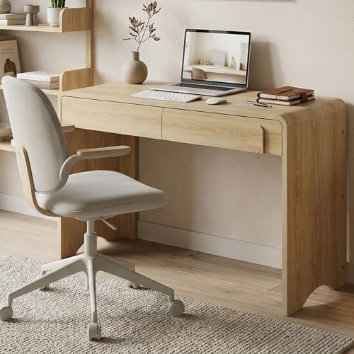 47" Computer Desk with 2 Drawers, Modern Wood Writing Desks, Oak, view 2