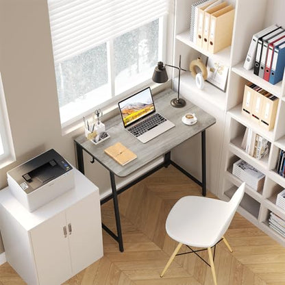 Folding Desk, Small Foldable Desk 31.5" for Small Spaces, Space Saving Computer Table Writing Workstation for Home Office, Easy Assembly, Gray-Wash