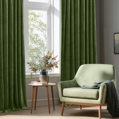 Moss Green Christmas Velvet Curtains 72 inches Long 2 Panels Set, Solid Thick Room Darkening Window Drapes Privacy Protect Thermal Insulated for Living/Dining Room, W52 x L72