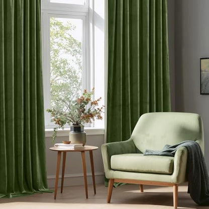 Moss Green Christmas Velvet Curtains 72 inches Long 2 Panels Set, Solid Thick Room Darkening Window Drapes Privacy Protect Thermal Insulated for Living/Dining Room, W52 x L72