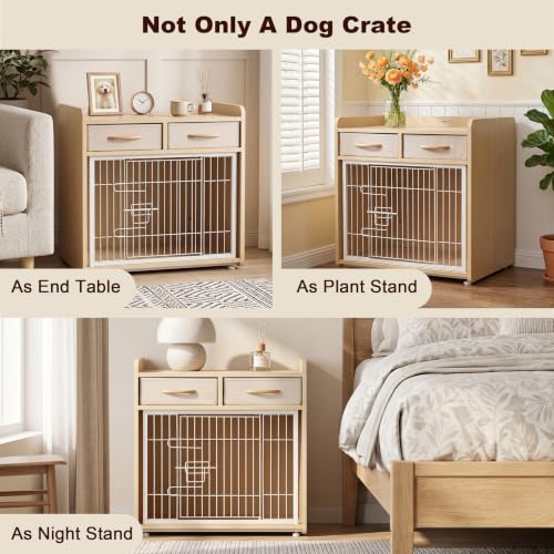 24.4inch Dog Crate Furniture for Small Dogs with 2 Drawers, view 7
