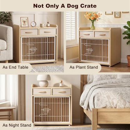24.4inch Dog Crate Furniture for Small Dogs with 2 Drawers, view 7