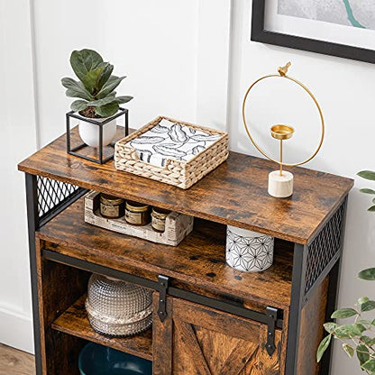 VASAGLE Buffet Cabinet, Coffee Bar Storage Cabinet, Sideboard with 1 Sliding Barn Door, Adjustable Shelves, 11.8 x 27.6 x 31.5 Inches, for Living Room, Rustic Brown and Ink Black ULSC089B01