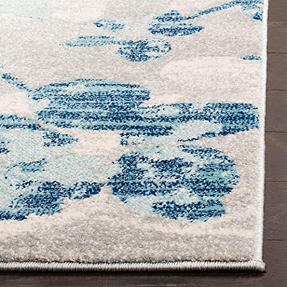 SAFAVIEH Evoke Collection Area Rug - 9' x 12', Grey & Light Blue, Floral Design, Non-Shedding & Easy Care, Ideal for High Traffic Areas in Living Room, Bedroom (EVK236J)