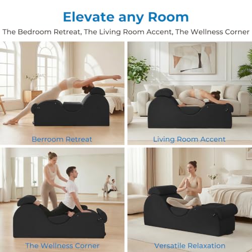 Velvet Yoga Chaise Lounge Chair Indoor with Side Pockets, Headrest, view 7