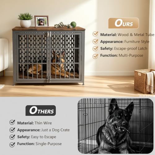 Heavy Duty Dog Crate Furniture 42 inch for XL Dogs, Aged Black, view 6