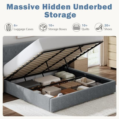 Lift Up Storage Bed Frame King Size with Wingback Headboard, view 7