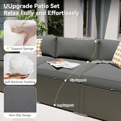 Patio Furniture Set with Fire Pit Table, 5 Piece Outdoor Sectional Sofas, Wicker Rattan Outdoor Furniture with Thickened Cushion for Backyard, Garden Dark Grey