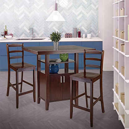 Wood Perrone High Table Set | Expandable Dining Solution | 2 Stools | Walnut Finish | Space-Saving | 160lbs Weight Limit (94744-VV)