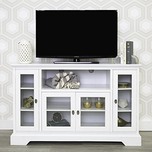 Traditional Wood Universal TV Stand for TV's up to 58" Flat Screen Living Room Entertainment Center, 52 Inch, White
