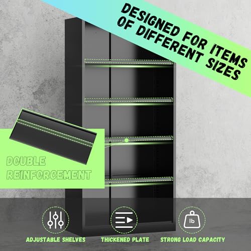 Crownland 72" Metal Office Storage Locking Cabinet, Lockable Garage Storage Cabinets, High Office Cabinet with Adjustable Shelves for Garage(Black)