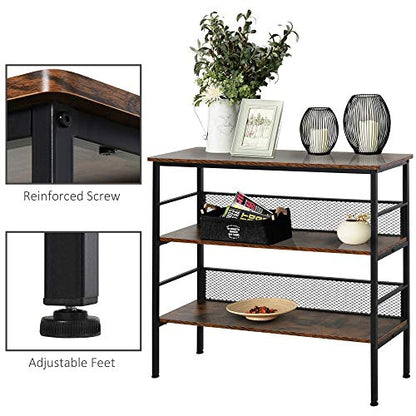 Black three tier industrial metal and wood console table, view 5