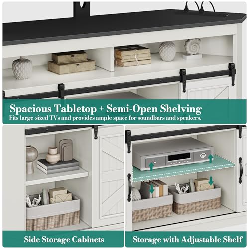 63" Corner Farmhouse TV Stand with Barn Door, Mount, White Black, view 6