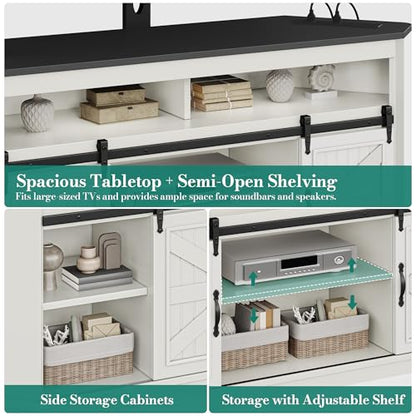 63" Corner Farmhouse TV Stand with Barn Door, Mount, White Black, view 6