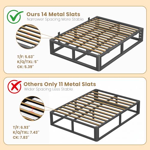 14 Inch Metal Queen Bed Frame with Rounded Corner, Steel Support, view 7