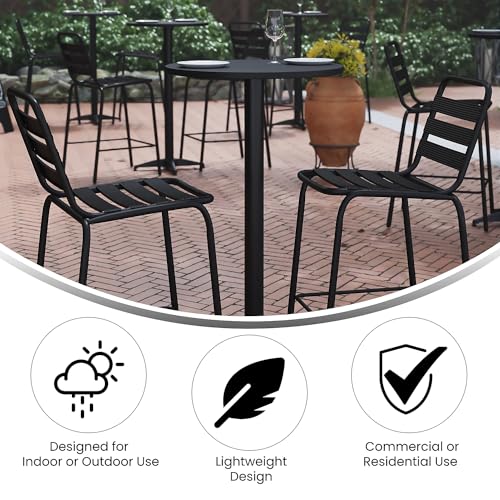 Mellie 23.25" Round Aluminum Indoor-Outdoor Bar Height Table with Flip-Up Table, Black
