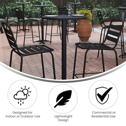 Mellie 23.25" Round Aluminum Indoor-Outdoor Bar Height Table with Flip-Up Table, Black