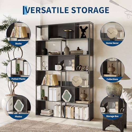 6-Tier Bookshelf, Tall Geometric Bookcase, view 6