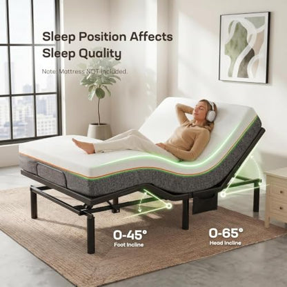Split King Adjustable Bed Frame Electric Base, Head & Foot Incline, view 4