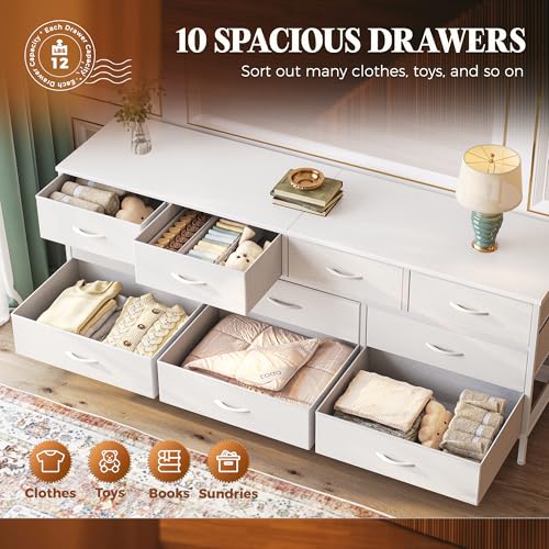 63 Inch Dresser for Bedroom, Long Dresser with 10 Fabric Drawers, view 6