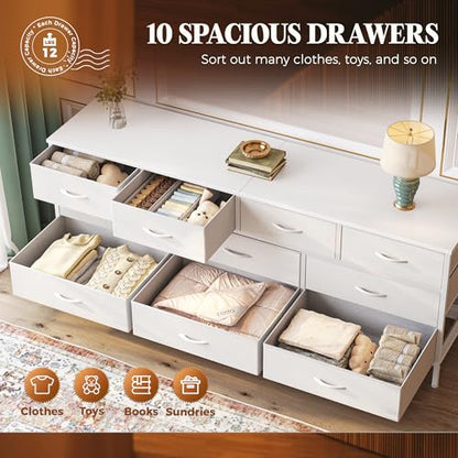 63 Inch Dresser for Bedroom, Long Dresser with 10 Fabric Drawers, view 6