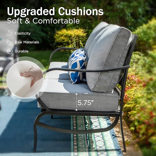8 PCS Patio Furniture Set with Fire Pit Table,Metal Outdoor Furniture with 1 x 3-Seat Bench Sofa, 2 x Swivel Sofa Chairs, 2 x Leg Chair & 2 x Ottoman, Modern Patio Set, Grey